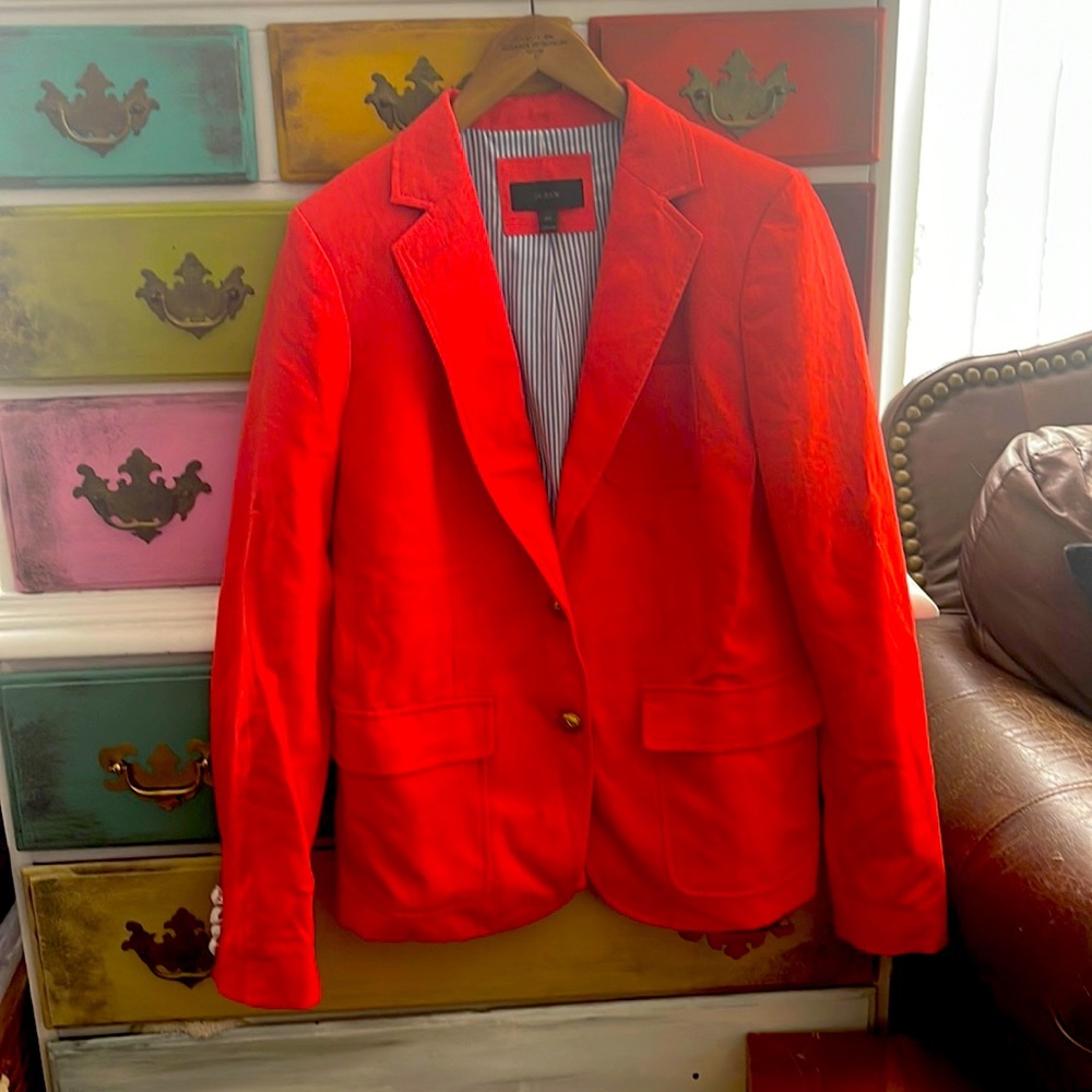 J. CREW Red Schoolboy Stand Up Collar Linen Blazer Jacket Size 10T
